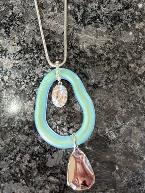 Silver Alexis Bittar Turquoise Necklace w/ & Crystal Accents, matching earrings.